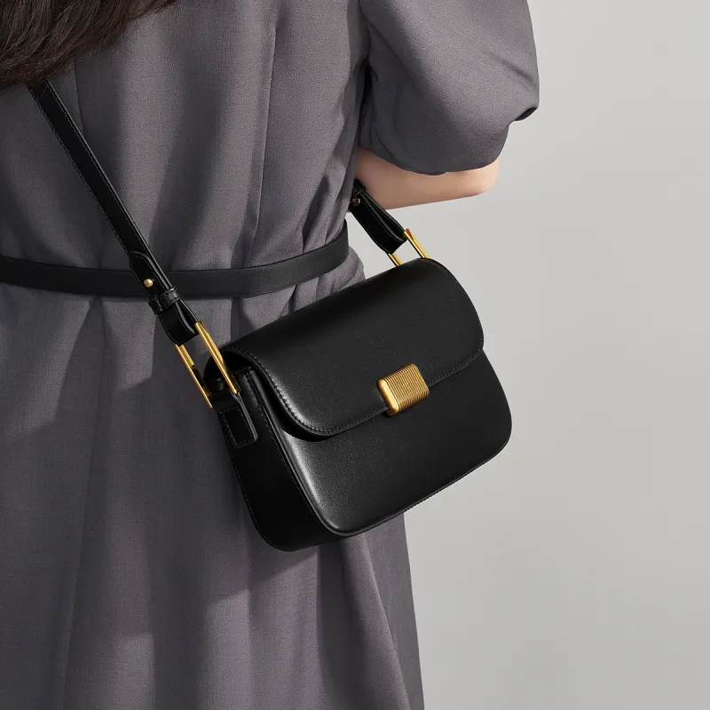 AOKANG Cow Leather Shoulder Bag Small Size Women's Elegant White/Classic Black/Pumpkin/Tale Green/Energetic Pink-5