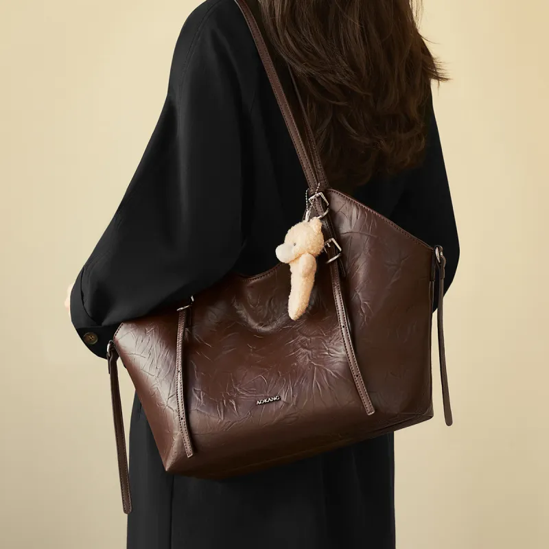 AOKANG Polyurethane Leather Tote Shoulder Bag Women's Classic Black/Cocoa Coffee/Beige Apricot-2