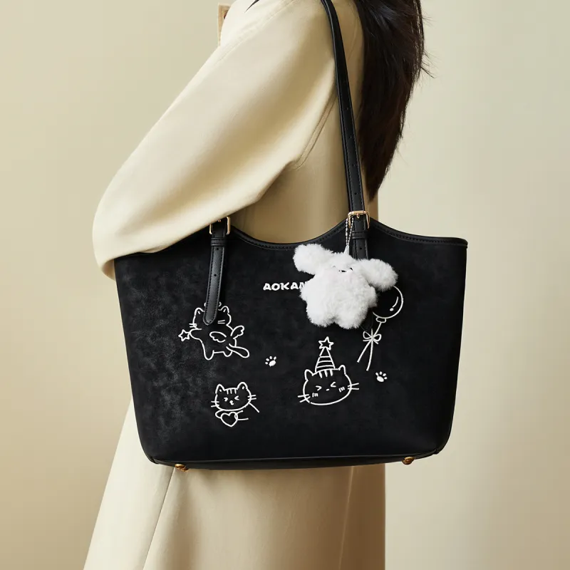 AOKANG Polyurethane Leather Tote Bag, Shoulder Bag Large Size Women's Pink/White/Black/Apricot-8