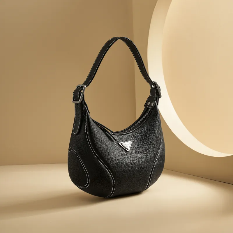 AOKANG Cow Leather Underarm Shoulder Bag Small Size Women's Ecru/Classic Black/Elephant Gray-12