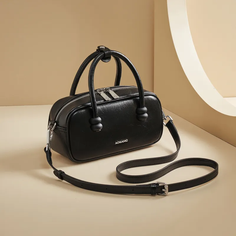 AOKANG Cow Leather Bowling Bag One Shoulder Underarm Crossbody Handbag Regular Women's Multicolor-19