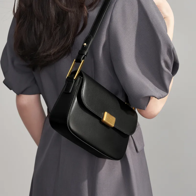 AOKANG Cow Leather Shoulder Bag Small Size Women's Elegant White/Classic Black/Pumpkin/Tale Green/Energetic Pink-7