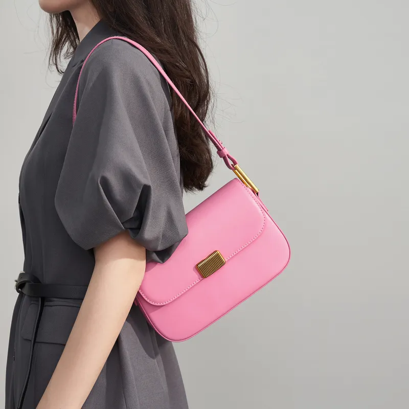 AOKANG Cow Leather Shoulder Bag Small Size Women's Elegant White/Classic Black/Pumpkin/Tale Green/Energetic Pink-18