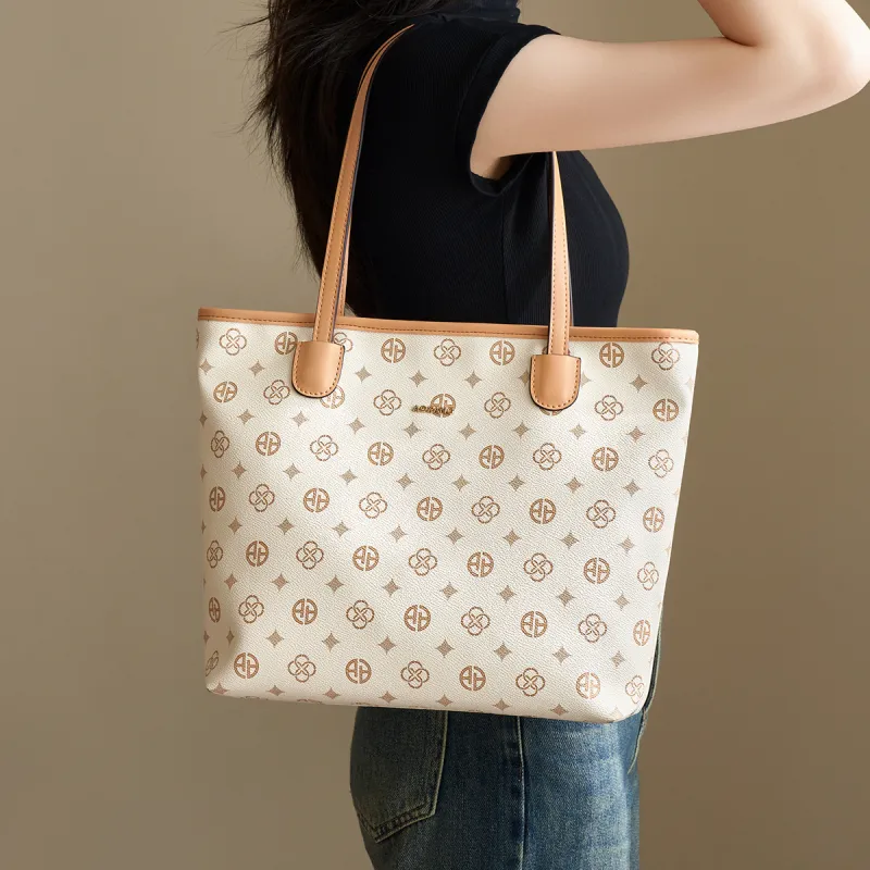 AOKANG PVC Mommy Bag Tote Underarm Shoulder Bag Regular Women's Coffee/Ecru-7