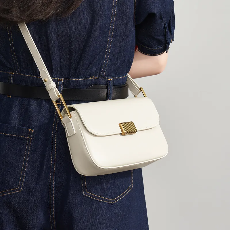 AOKANG Cow Leather Shoulder Bag Small Size Women's Elegant White/Classic Black/Pumpkin/Tale Green/Energetic Pink-1