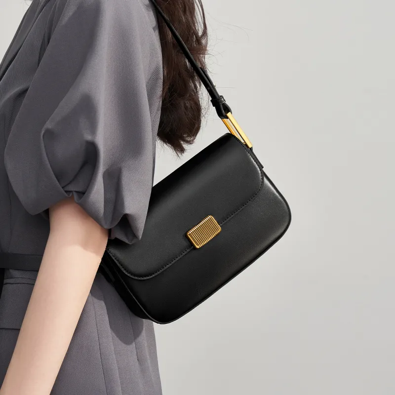 AOKANG Cow Leather Shoulder Bag Small Size Women's Elegant White/Classic Black/Pumpkin/Tale Green/Energetic Pink-6