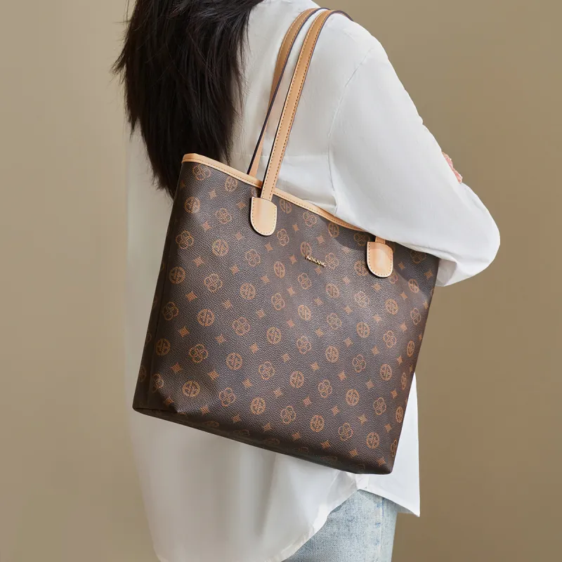 AOKANG PVC Mommy Bag Tote Underarm Shoulder Bag Regular Women's Coffee/Ecru-3