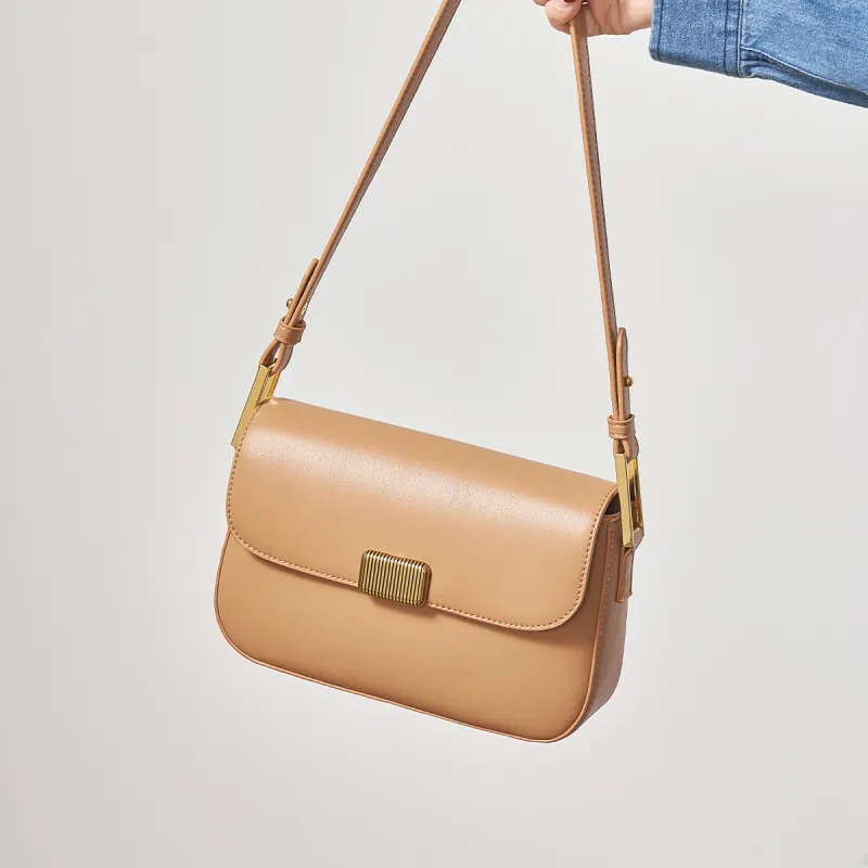 AOKANG Cow Leather Shoulder Bag Small Size Women's Elegant White/Classic Black/Pumpkin/Tale Green/Energetic Pink-9