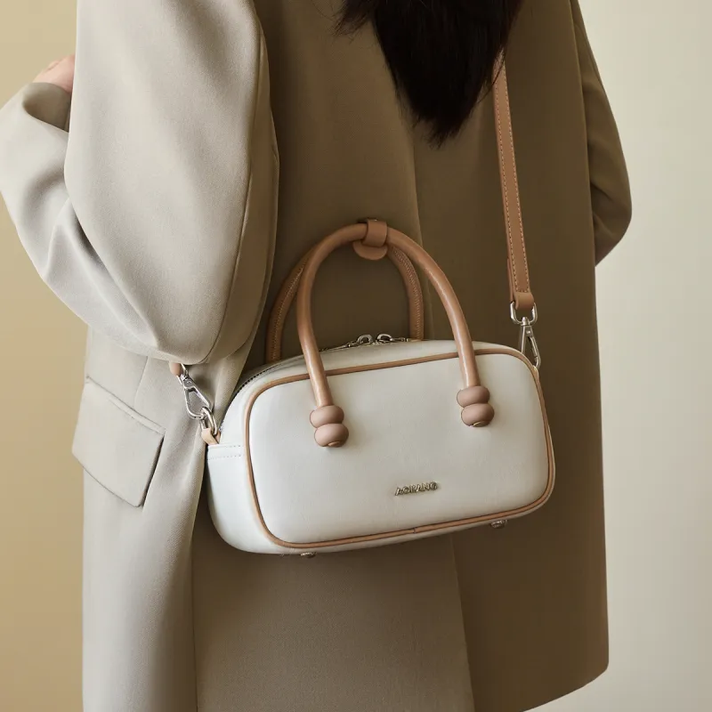 AOKANG Cow Leather Bowling Bag One Shoulder Underarm Crossbody Handbag Regular Women's Multicolor-2