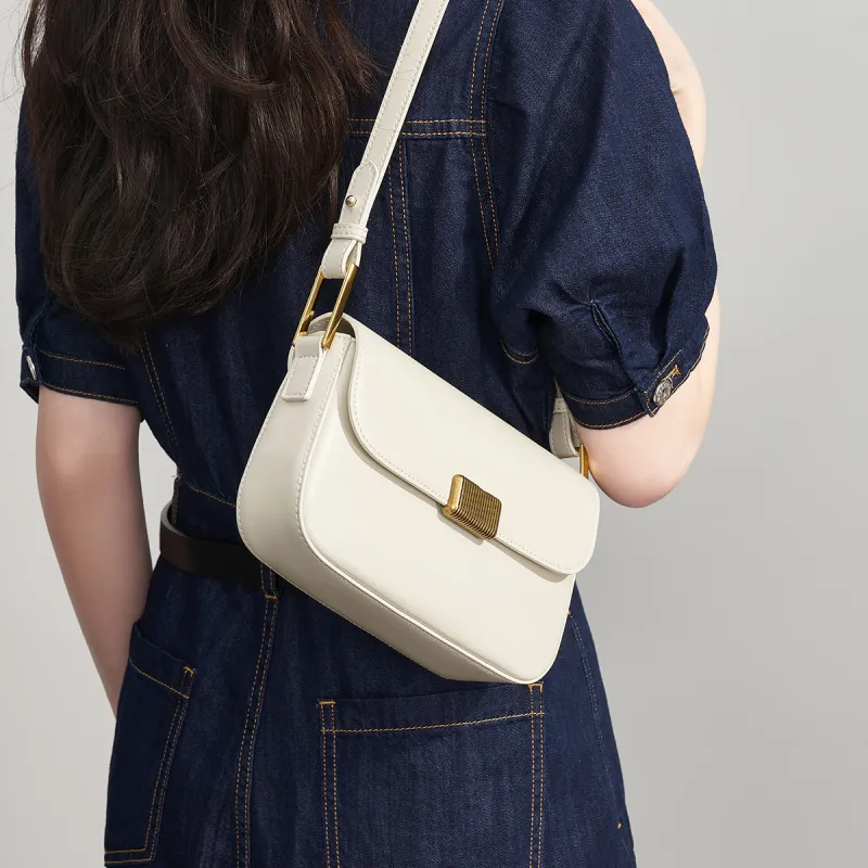 AOKANG Cow Leather Shoulder Bag Small Size Women's Elegant White/Classic Black/Pumpkin/Tale Green/Energetic Pink-3