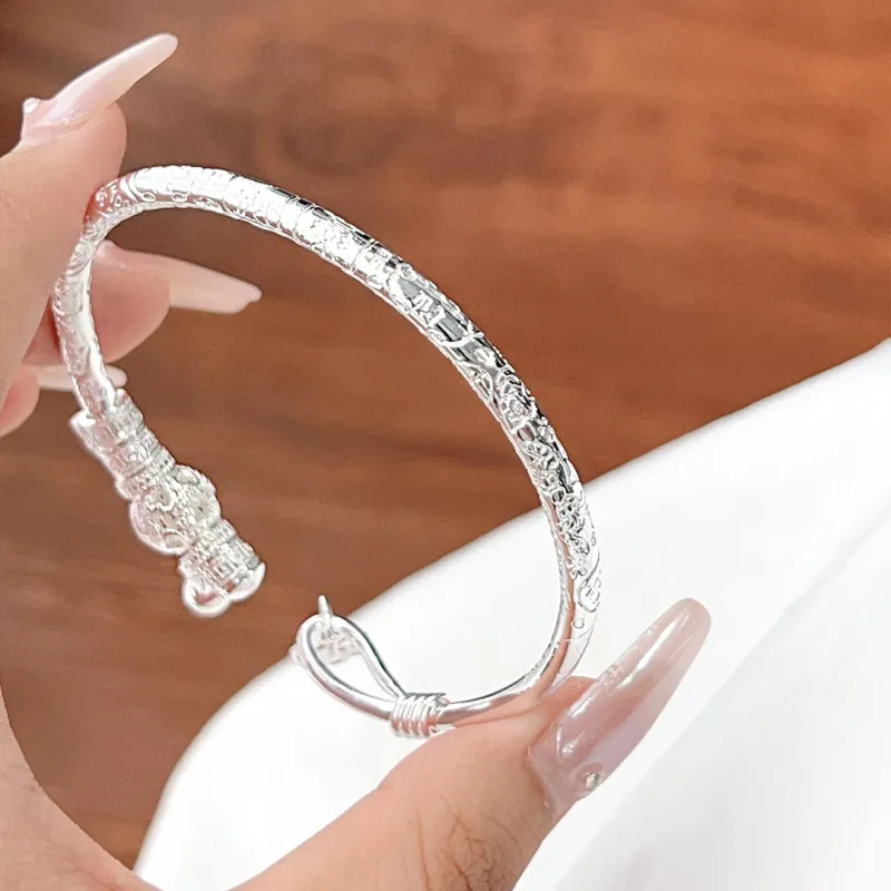 Stone Edge Poly Foot Silver Bracelet 999 Fine Silver Women's-2