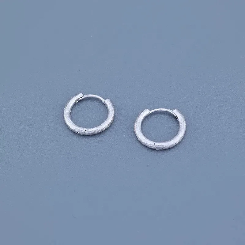 Stone Edge Poly Foot Silver 990 Sterling Silver Hoop Earrings Unisex-2