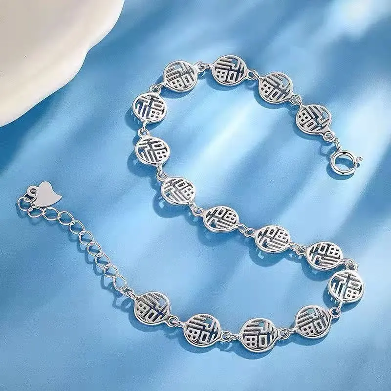 Stone Edge Poly 999 Fine Silver Pure Silver Bracelets Women's-2