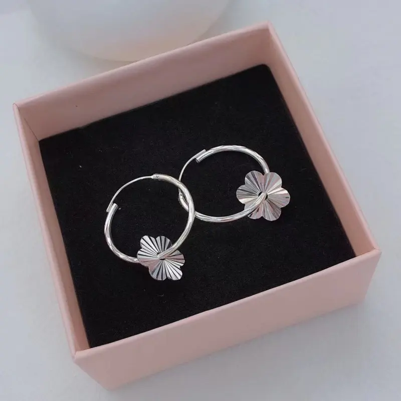 Stone Edge Poly 999 Fine Silver Sterling Silver Hoop Earrings Unisex-4