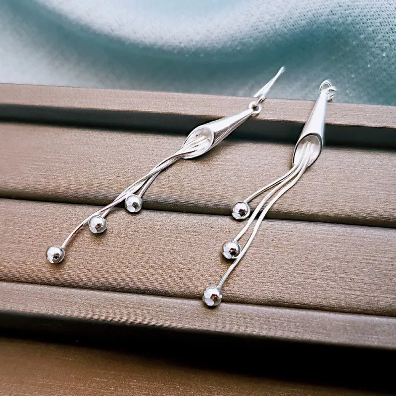 Stone Edge Poly Sterling Silver Earring 999 Fine Silver Unisex-2