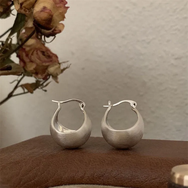 Stone Edge Poly Foot Silver 990 Sterling Silver Hoop Earrings Unisex-2