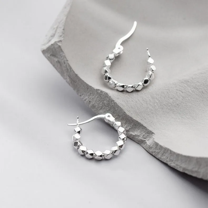 Stone Edge Poly Foot Silver 990 Sterling Silver Hoop Earrings Unisex-3