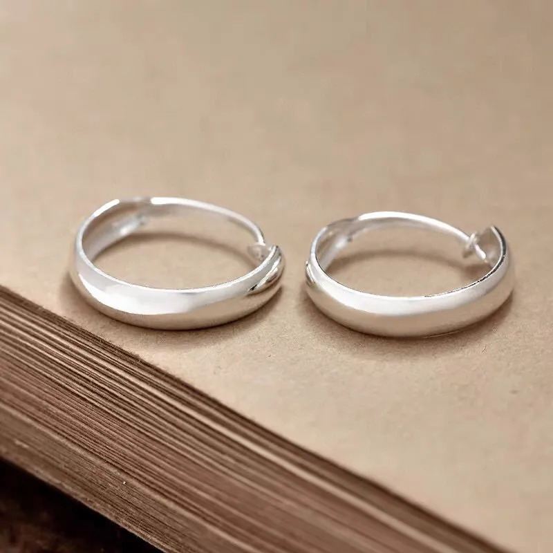 Stone Edge Poly Foot Silver 990 Sterling Silver Hoop Earrings Unisex-2