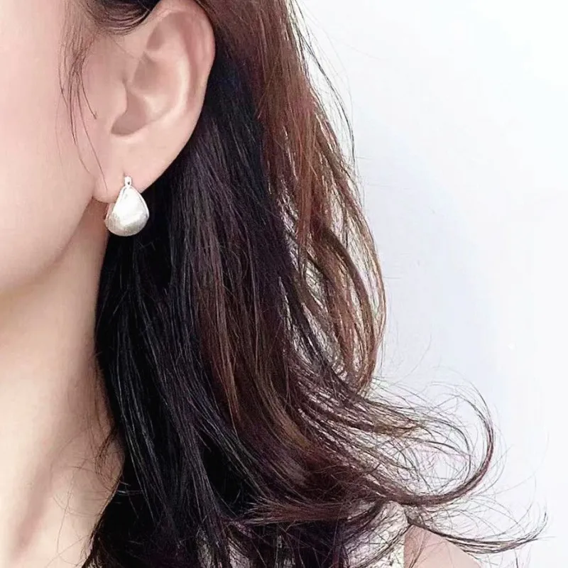 Stone Edge Poly Foot Silver 990 Sterling Silver Hoop Earrings Unisex-1