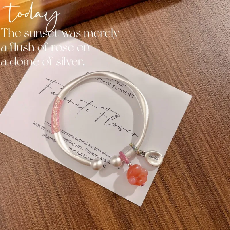 Stone Edge Poly Foot Silver Bracelet 999 Fine Silver Women's-3