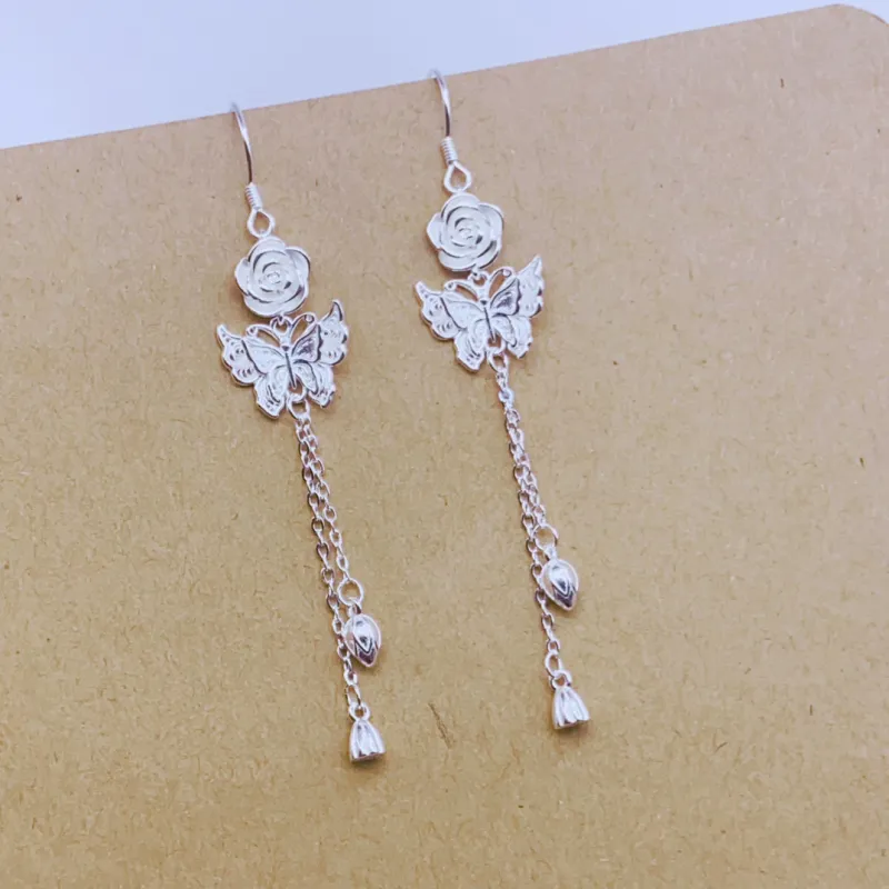Stone Edge Poly Foot Silver 990 Sterling Silver Drop Earrings Women's-4