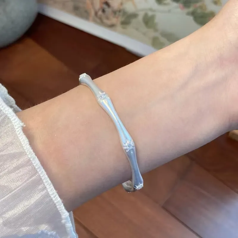 Stone Edge Poly Foot Silver Bracelet 999 Fine Silver Women's-3