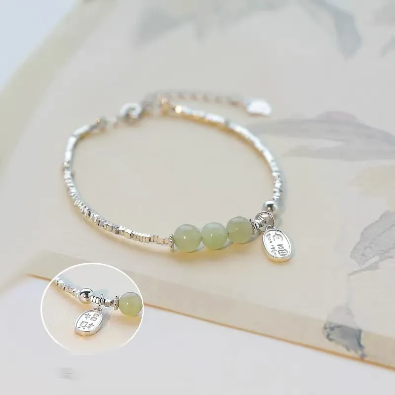 Stone Edge Poly 999 Fine Silver Pure Silver Bracelets Women's-3