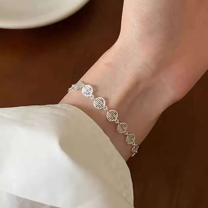 Stone Edge Poly 999 Fine Silver Pure Silver Bracelets Women's-1