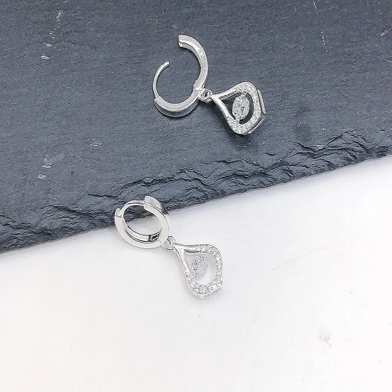 Stone Edge Poly Foot Silver 990 Sterling Silver Hoop Earrings Unisex-2