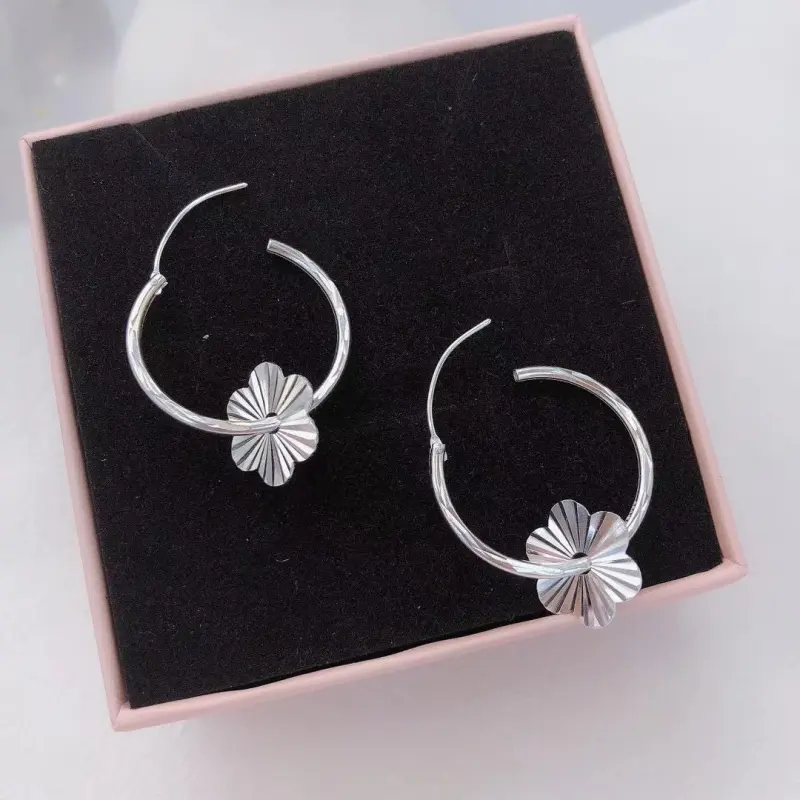Stone Edge Poly 999 Fine Silver Sterling Silver Hoop Earrings Unisex-3