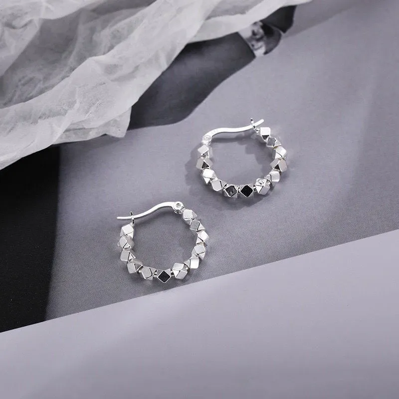 Stone Edge Poly Foot Silver 990 Sterling Silver Hoop Earrings Unisex-1