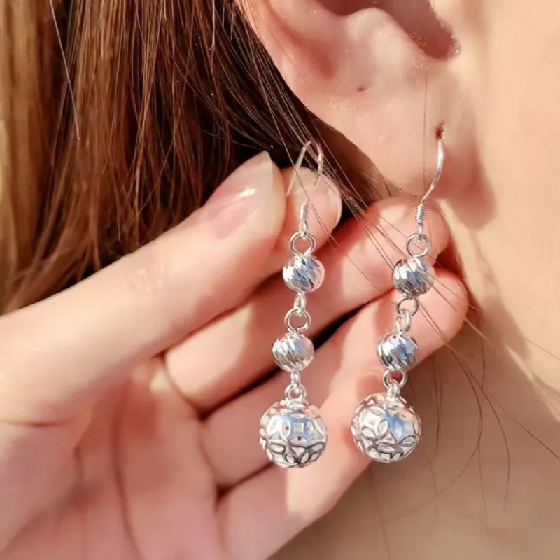 Stone Edge Poly Foot Silver 990 Sterling Silver Hoop Earrings Women's-2