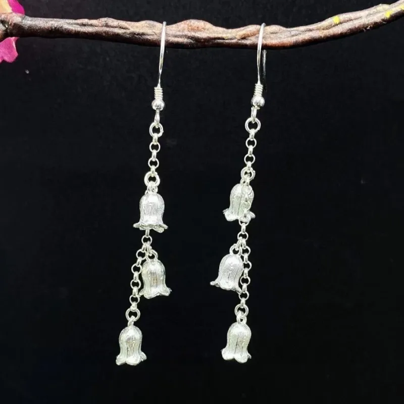 Stone Edge Poly Foot Silver 990 Sterling Silver Hoop Earrings Unisex-3