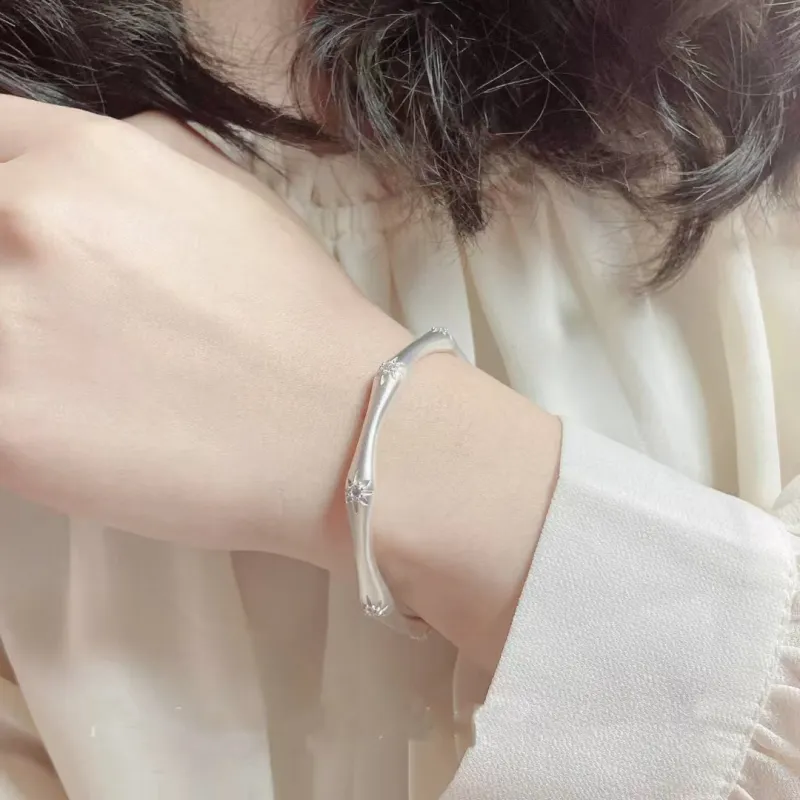 Stone Edge Poly Foot Silver Bracelet 999 Fine Silver Women's-2