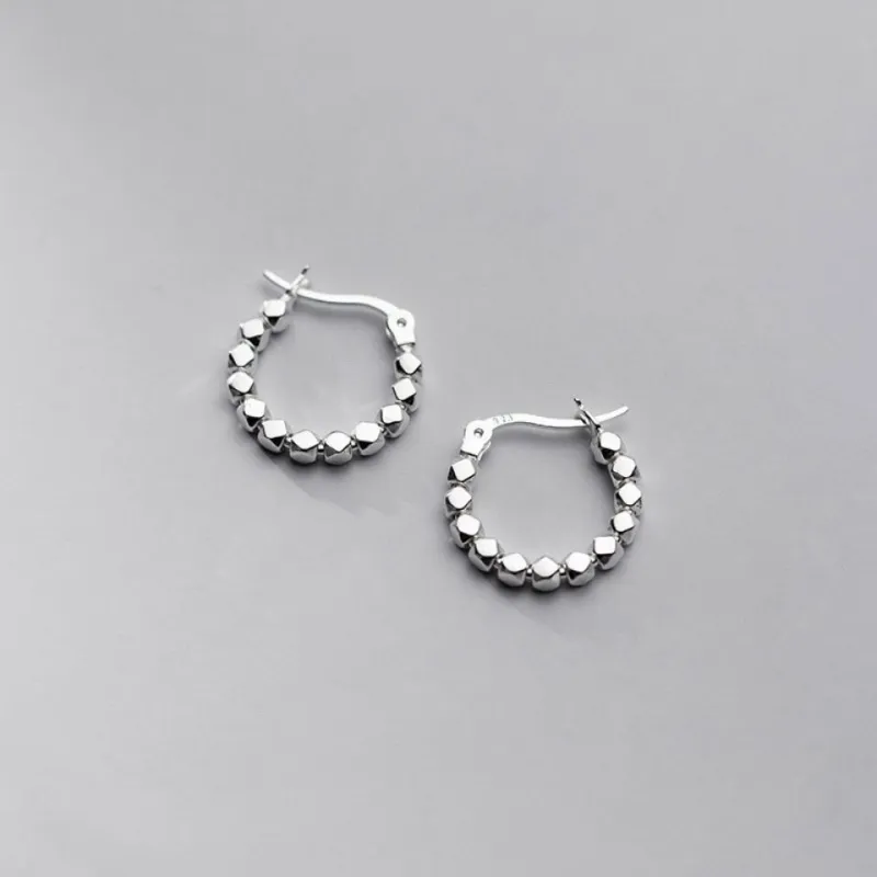 Stone Edge Poly Foot Silver 990 Sterling Silver Hoop Earrings Unisex-2