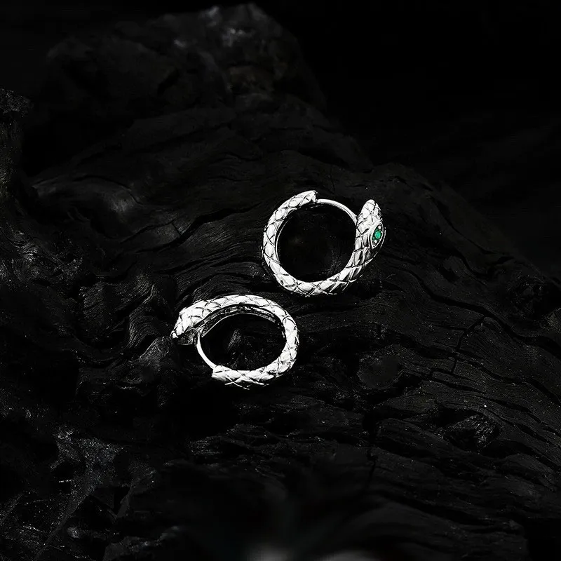 Stone Edge Poly Foot Silver 990 Sterling Silver Hoop Earrings Unisex-1