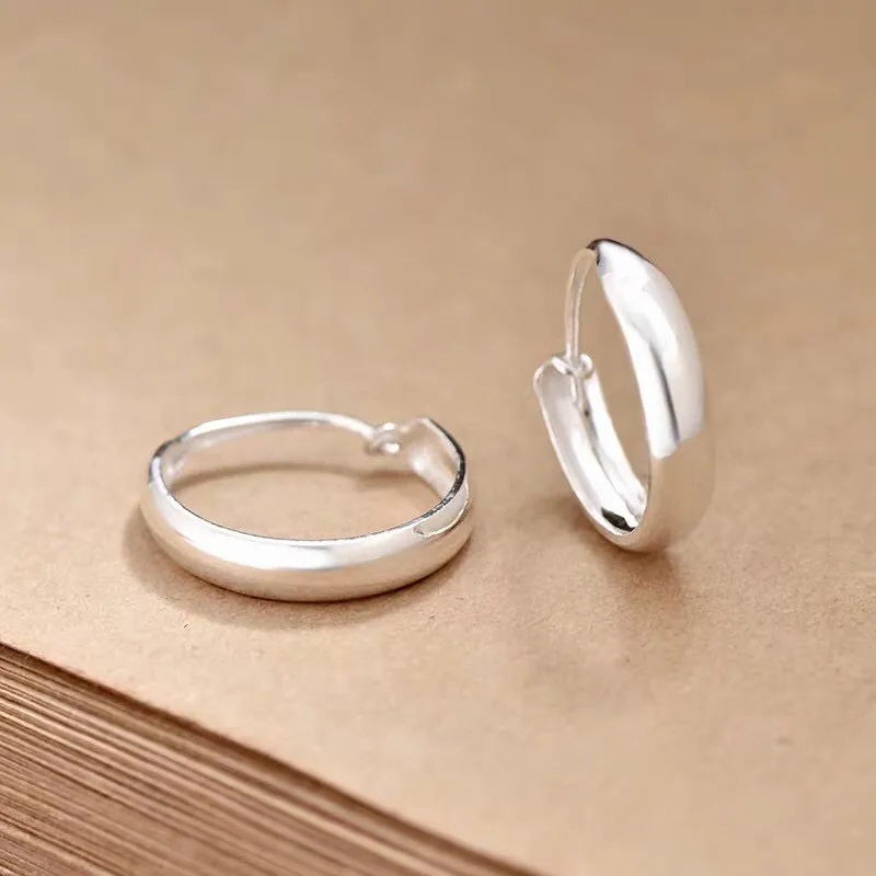 Stone Edge Poly Foot Silver 990 Sterling Silver Hoop Earrings Unisex-1
