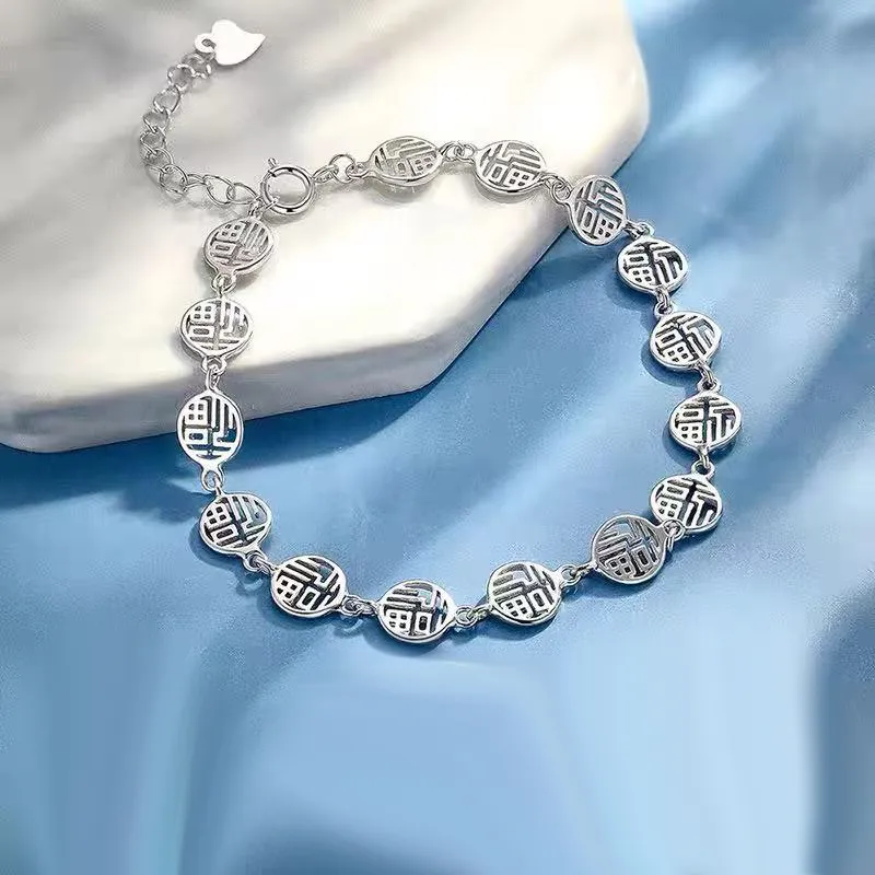 Stone Edge Poly 999 Fine Silver Pure Silver Bracelets Women's-3