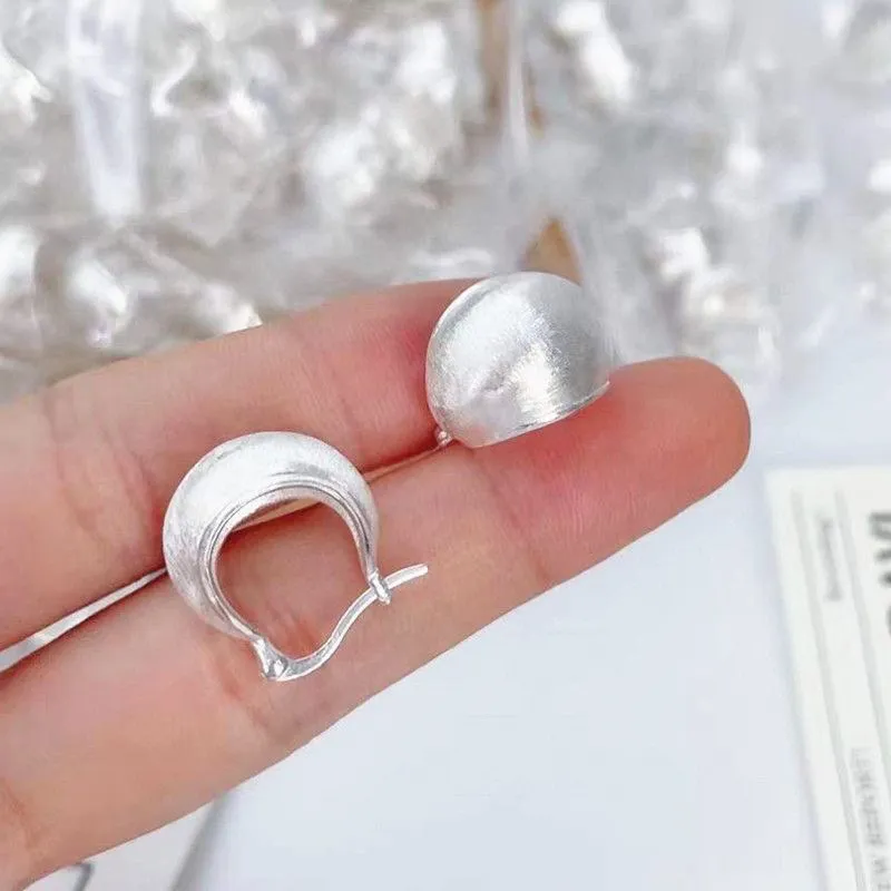 Stone Edge Poly Foot Silver 990 Sterling Silver Hoop Earrings Unisex-3