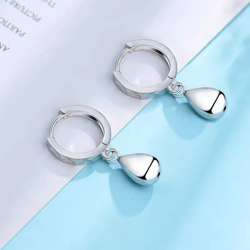 Stone Edge Poly Foot Silver 990 Sterling Silver Hoop Earrings Unisex-1