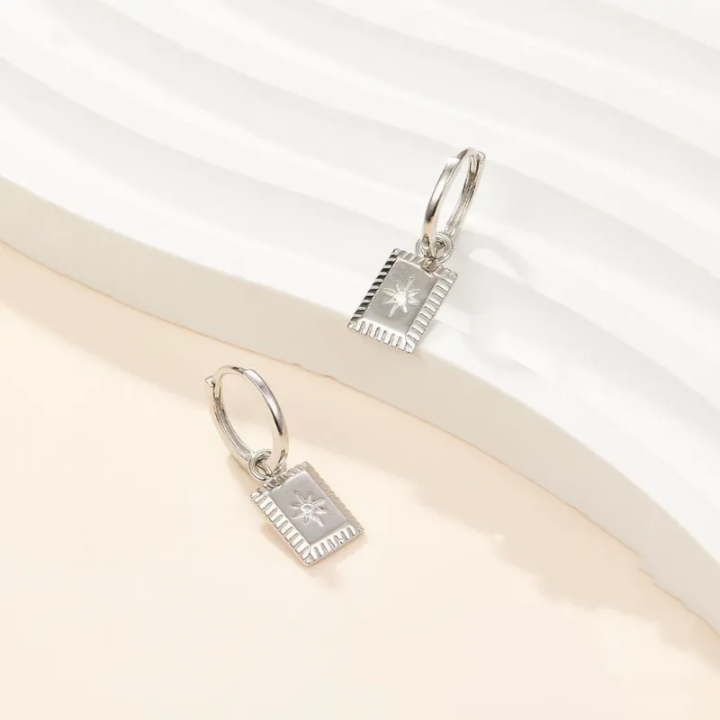 Stone Edge Poly Foot Silver 990 Sterling Silver Hoop Earrings Unisex-1