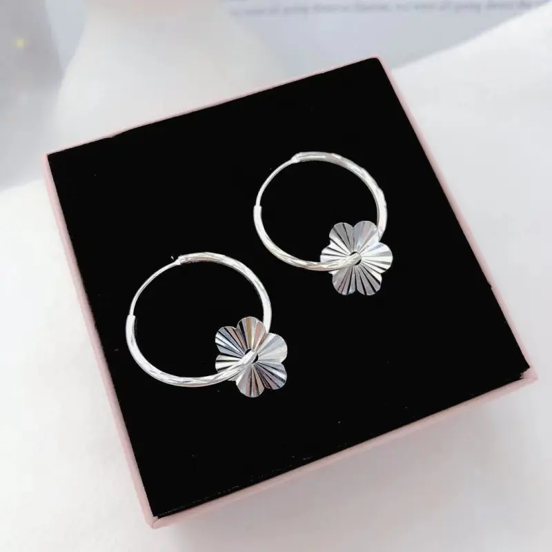 Stone Edge Poly 999 Fine Silver Sterling Silver Hoop Earrings Unisex-1