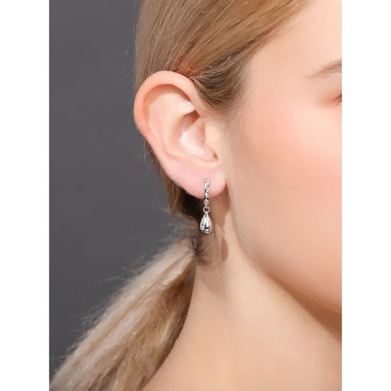 Stone Edge Poly Foot Silver 990 Sterling Silver Hoop Earrings Unisex-3
