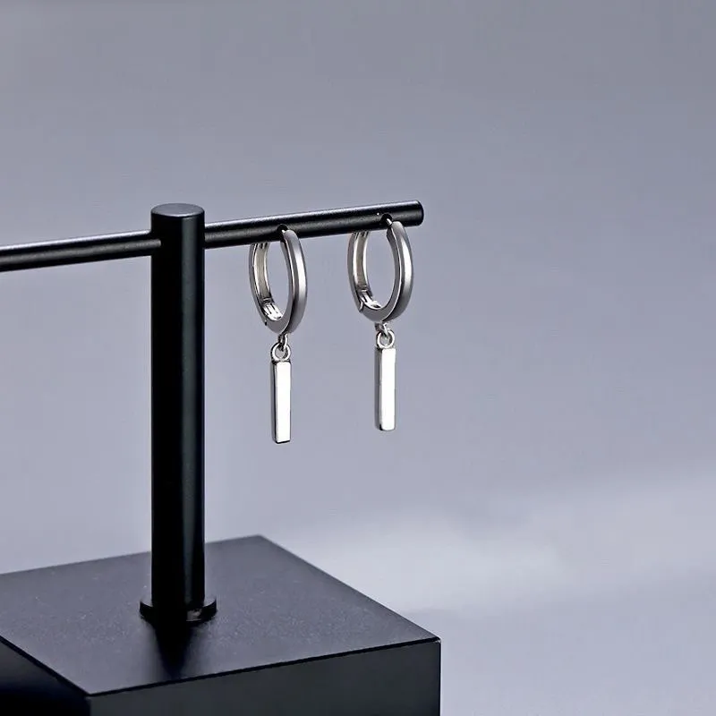 Stone Edge Poly Foot Silver 990 Sterling Silver Hoop Earrings Unisex-1