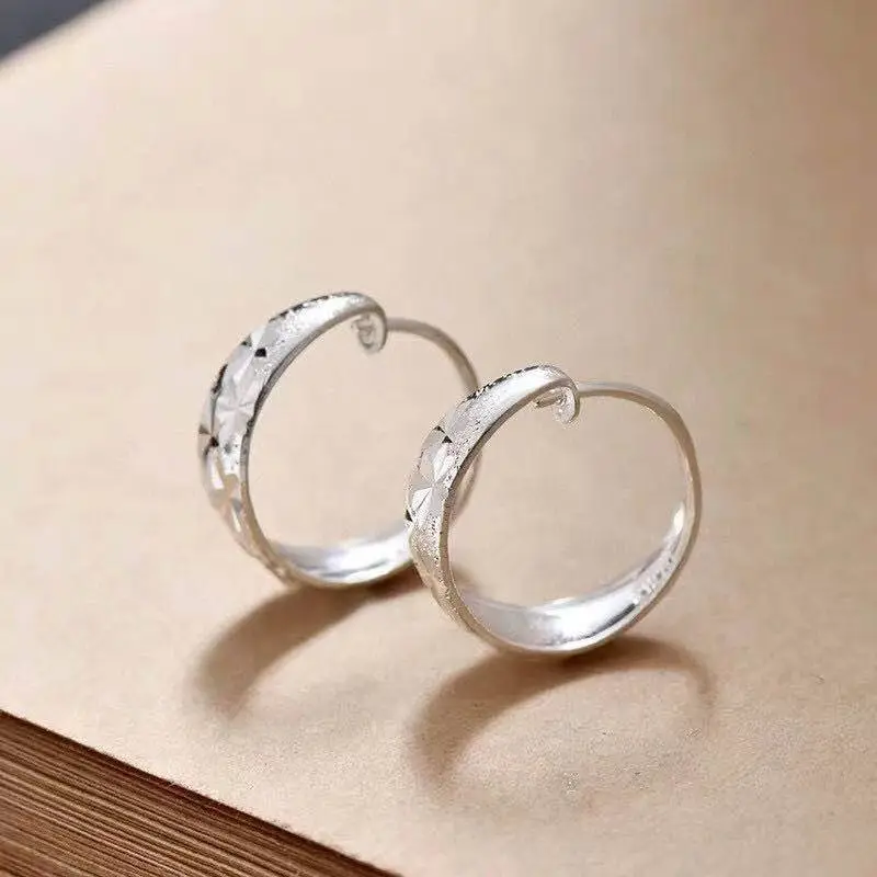 Stone Edge Poly Foot Silver 990 Sterling Silver Hoop Earrings Unisex-3