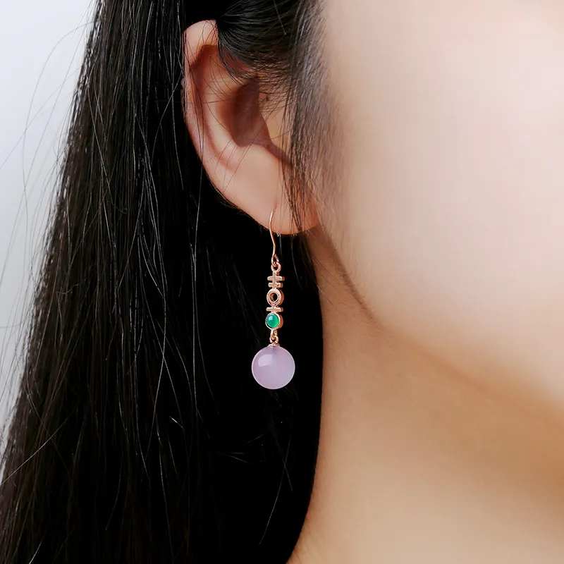 CENTURY&KINDLE Chalcedony Jade Earrings Women's-6