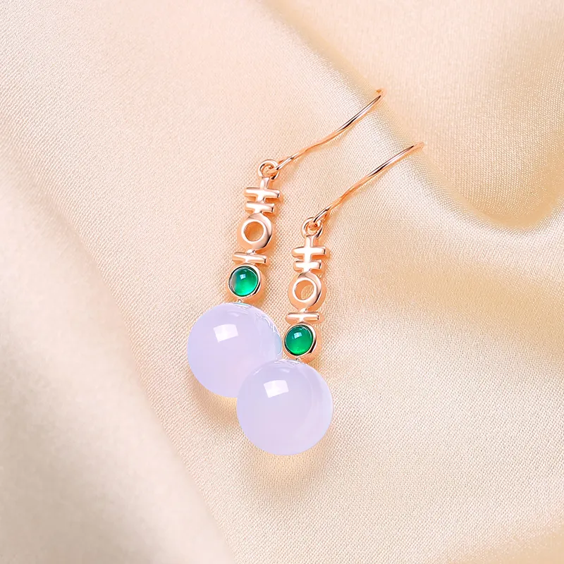 CENTURY&KINDLE Chalcedony Jade Earrings Women's-3