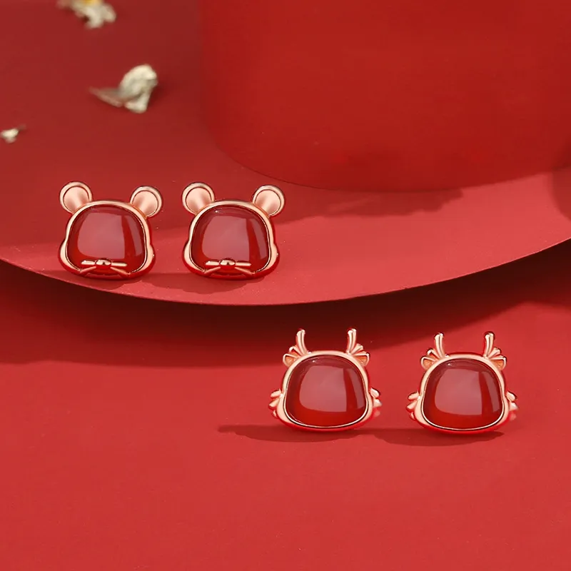 CENTURY&KINDLE Agate Stud Earrings Women's-3