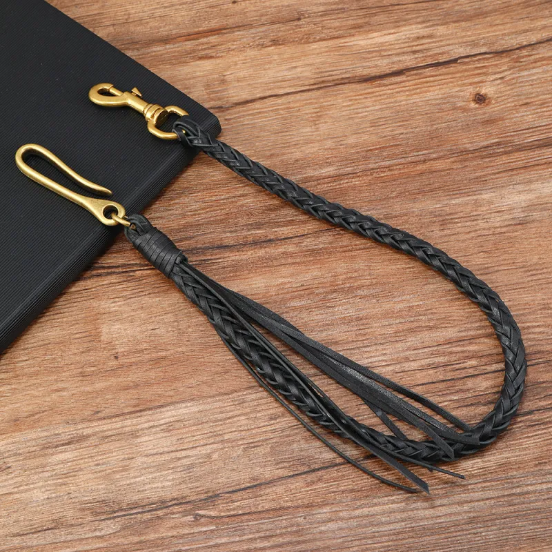 CENTURY&KINDLE Cow Leather Pants Chains Unisex-2