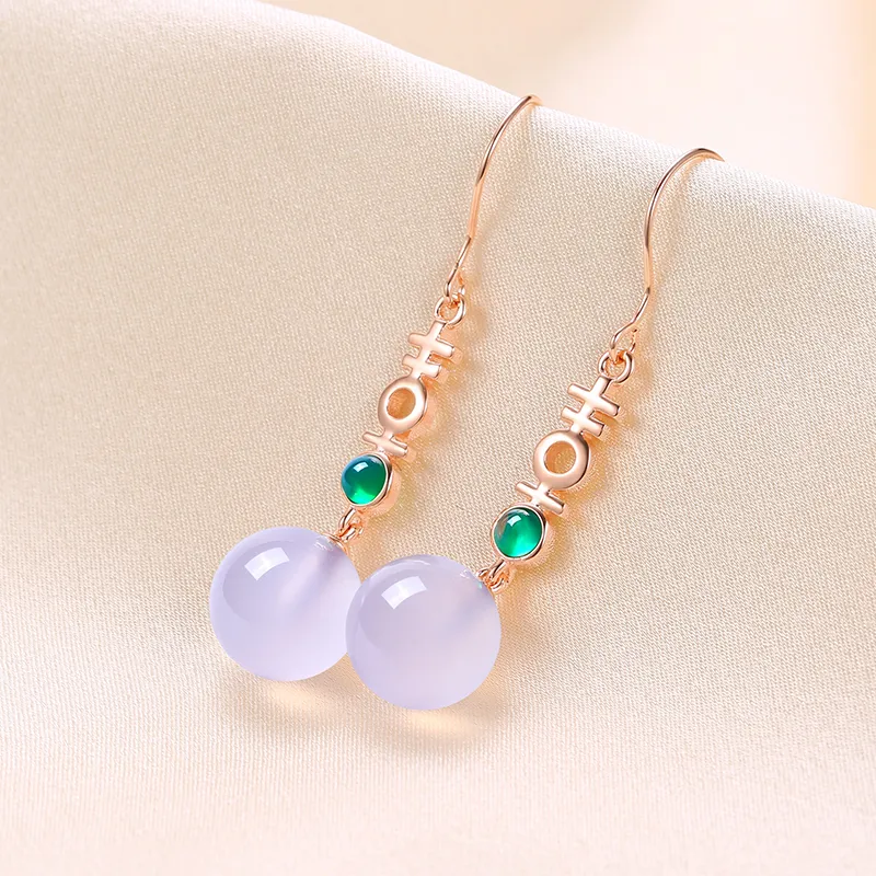 CENTURY&KINDLE Chalcedony Jade Earrings Women's-2